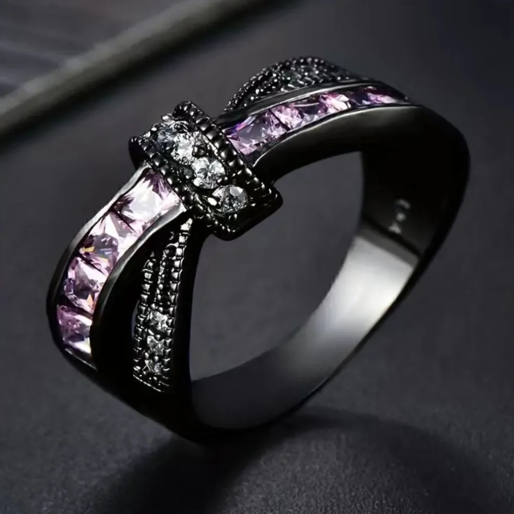 Gothic Amethyst Bowknot Ring Black Stainless Steel Rare and Unique Black Ring
